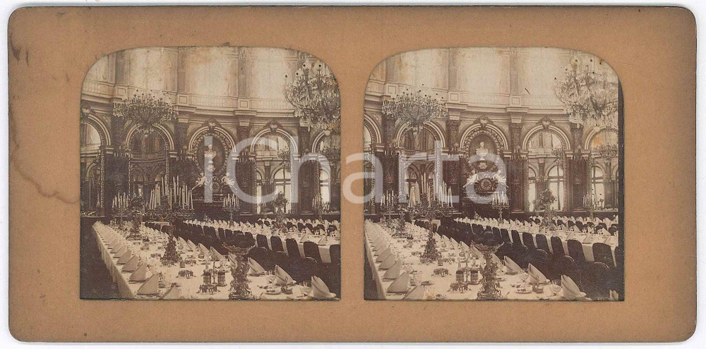 Fotografia d epoca originale 1900 ca FRANCE  PARIS  Grand Hotel  Salle Ã  manger Stereoview 1