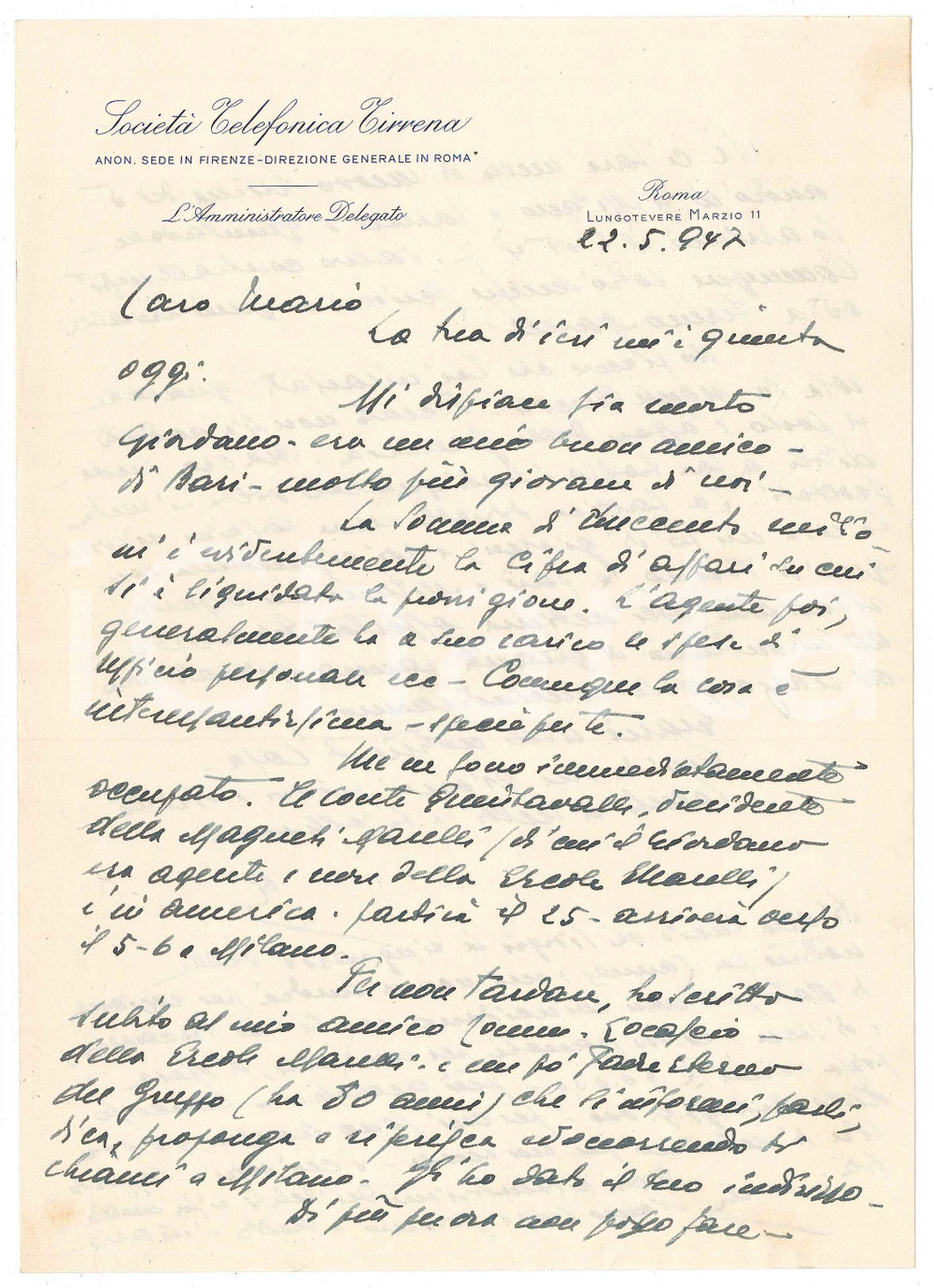 Manoscritto, lettera originale 1947 ROMA Lettera su carta intestata SocietÃ  Telefonica Tirrena 2 1