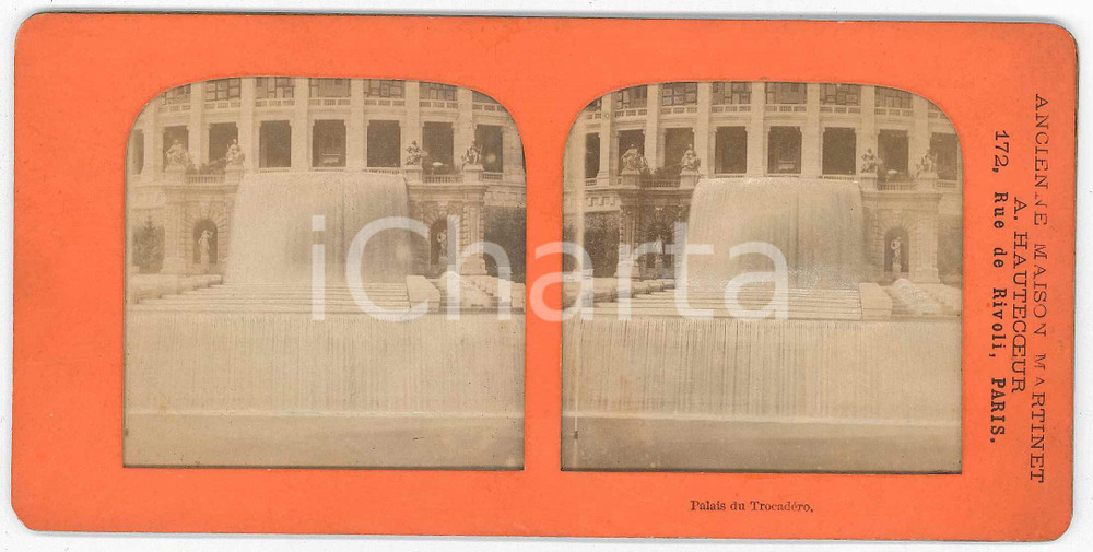 Fotografia d epoca originale 1890 ca FRANCE PARIS Palais du TrocadÃ©ro Stereoview Maison MARTINET 1