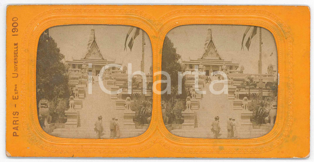 Fotografia d epoca originale 1900 PARIS Exposition Universelle  Pagode INDOCHINE Stereoview 1