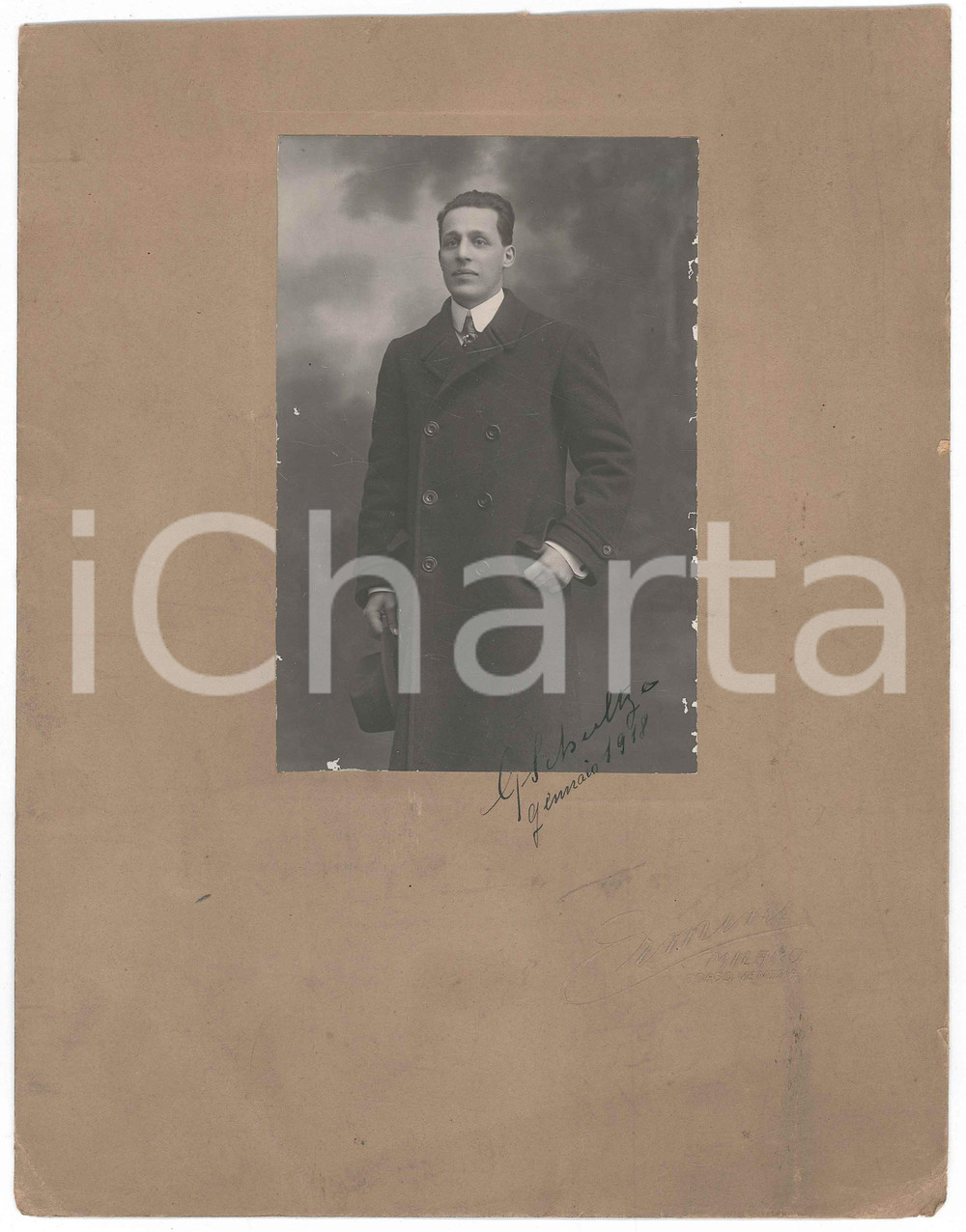 Fotografia d epoca originale Gennaio 1918 MILANO Ritratto di G. SCHULTZ Foto ERMINI 22x28 cm 1