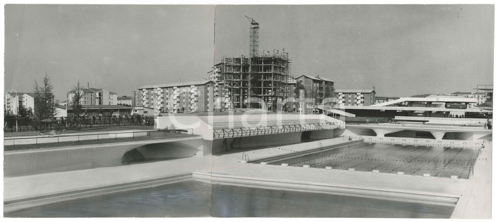 Fotografia d epoca originale 1958 MILANO  NIGUARDA Piscina Scarioni  Foto PANORAMICA 16x38 cm 1