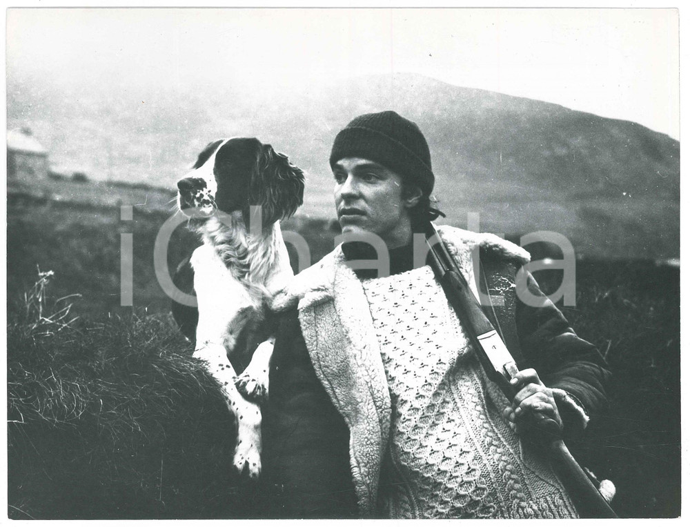 Fotografia d epoca originale 1970 ca CINEMA Actor Peter GALLAGHER Portrait with dog and rifle  Photo 24x18 1