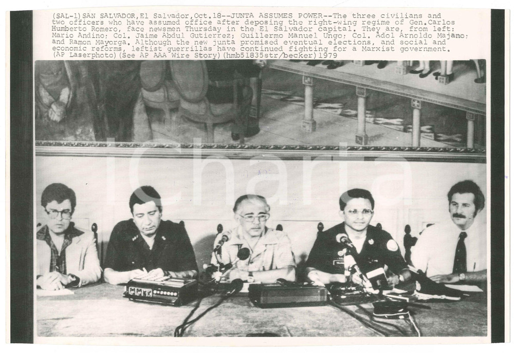 Fotografia d epoca originale 1979 SAN SALVADOR Junta Revolucionaria de Gobierno assume il potere  Telefoto 1