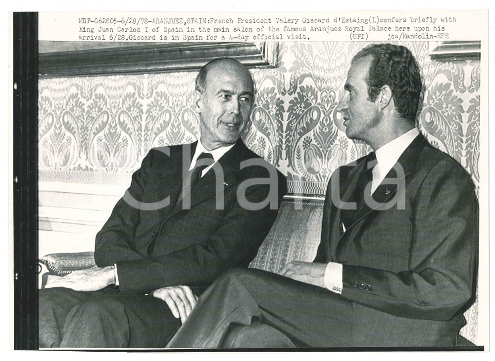 Fotografia d epoca originale 1978 ARANJUEZ ValÃ©ry GISCARD D ESTAING incontra re Juan Carlos I Telefoto 1