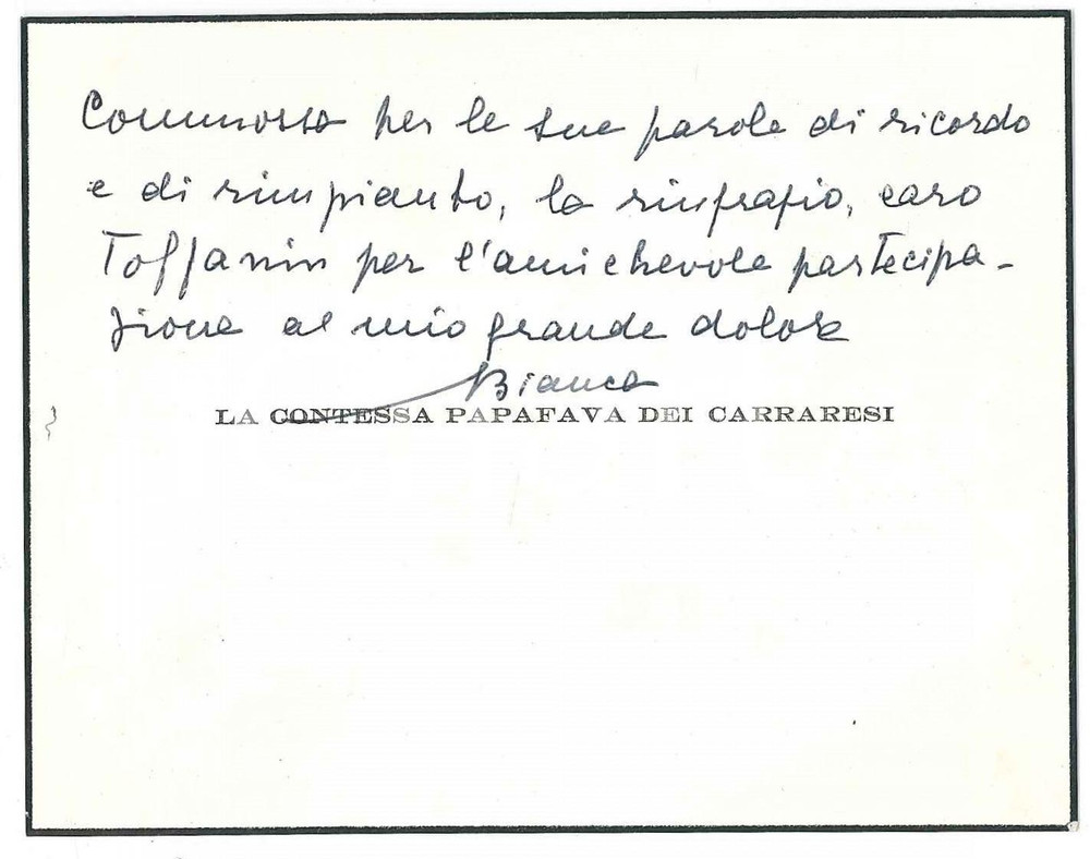 Autografo originale 1970 ca Contessa Bianca PAPAFAVA EMO CAPODILISTA Biglietto da visita AUTOGRAFO 1