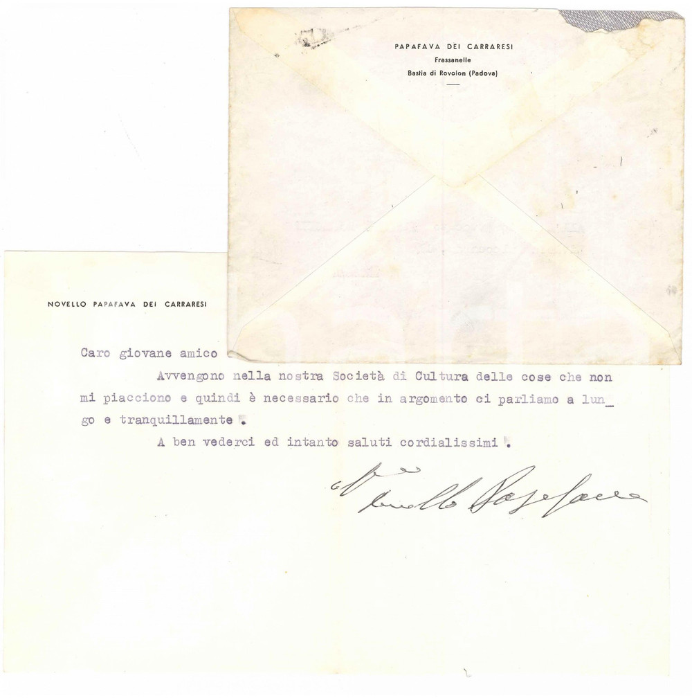 1966 FRASSANELLE / PADOVA Conte Novello PAPAFAVA DEI CARRARESI - Autografo