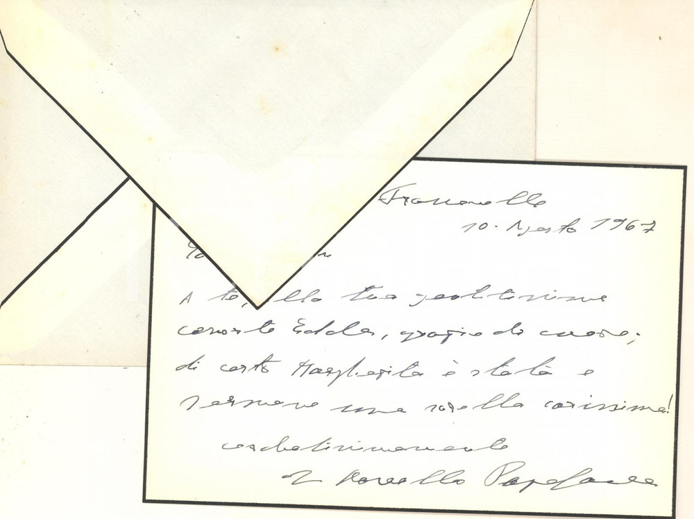 Autografo originale 1967 FRASSANELLE Biglietto Novello PAPAFAVA  Ringraziamento  Autografo 1