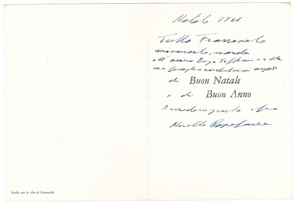 Autografo originale 1968 FRASSANELLE PADOVA Biglietto Novello PAPAFAVA  Autografo 1