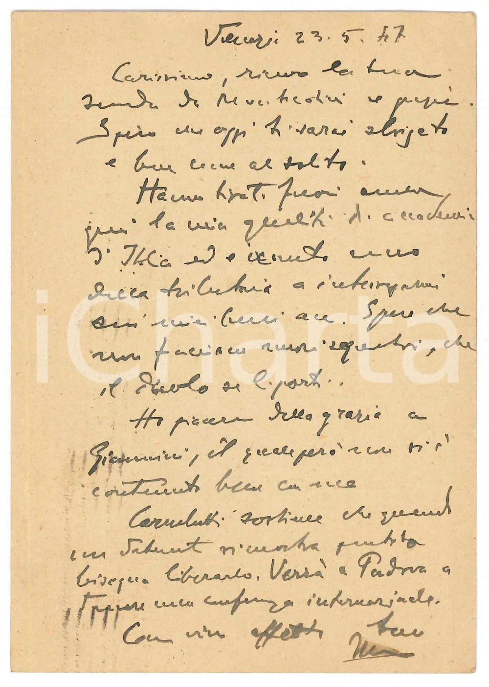 Autografo originale 1947 VENEZIA Vincenzo MANZINI infastidito dalla tributaria  Autografo 1