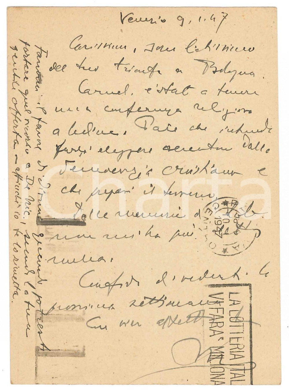 Autografo originale 1947 VENEZIA Cartolina di Vincenzo MANZINI a un collega  Autografo 2 1
