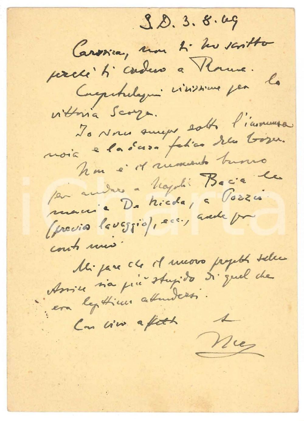 Autografo originale 1949 SAN DANIELE DEL FRIULI Vincenzo MANZINI  Congratulazioni a un collega 1