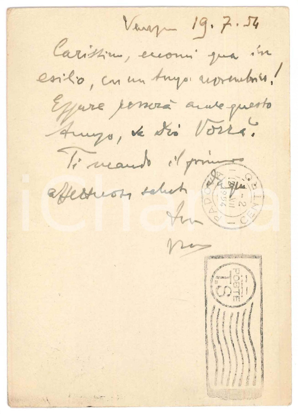 Autografo originale 1954 VENEZIA Cartolina Vincenzo MANZINI a un amico  Autografo 1
