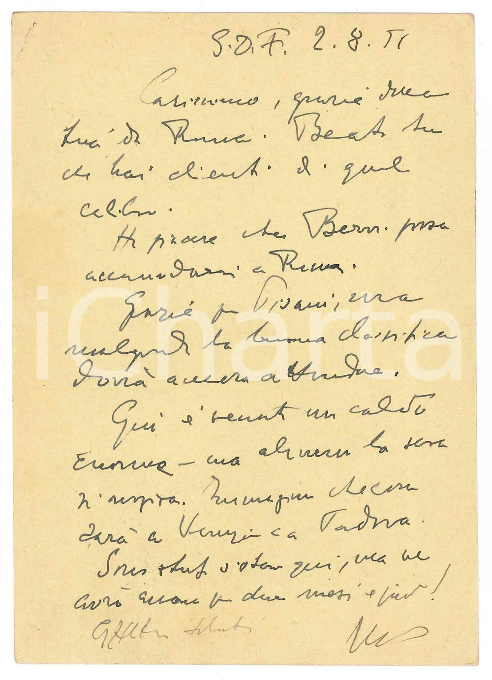 Autografo originale 1951 SAN DANIELE DEL FRIULI Vincenzo MANZINI nel caldo estivo Autografo 1