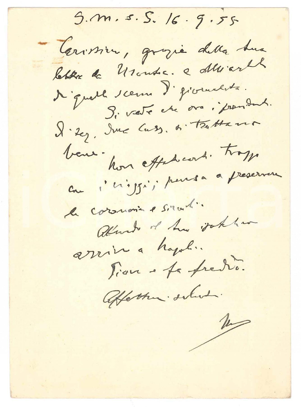 Autografo originale 1955 SAN MARZANO SUL SARNO Cartolina Vincenzo MANZINI a un amico AUTOGRAFO 1