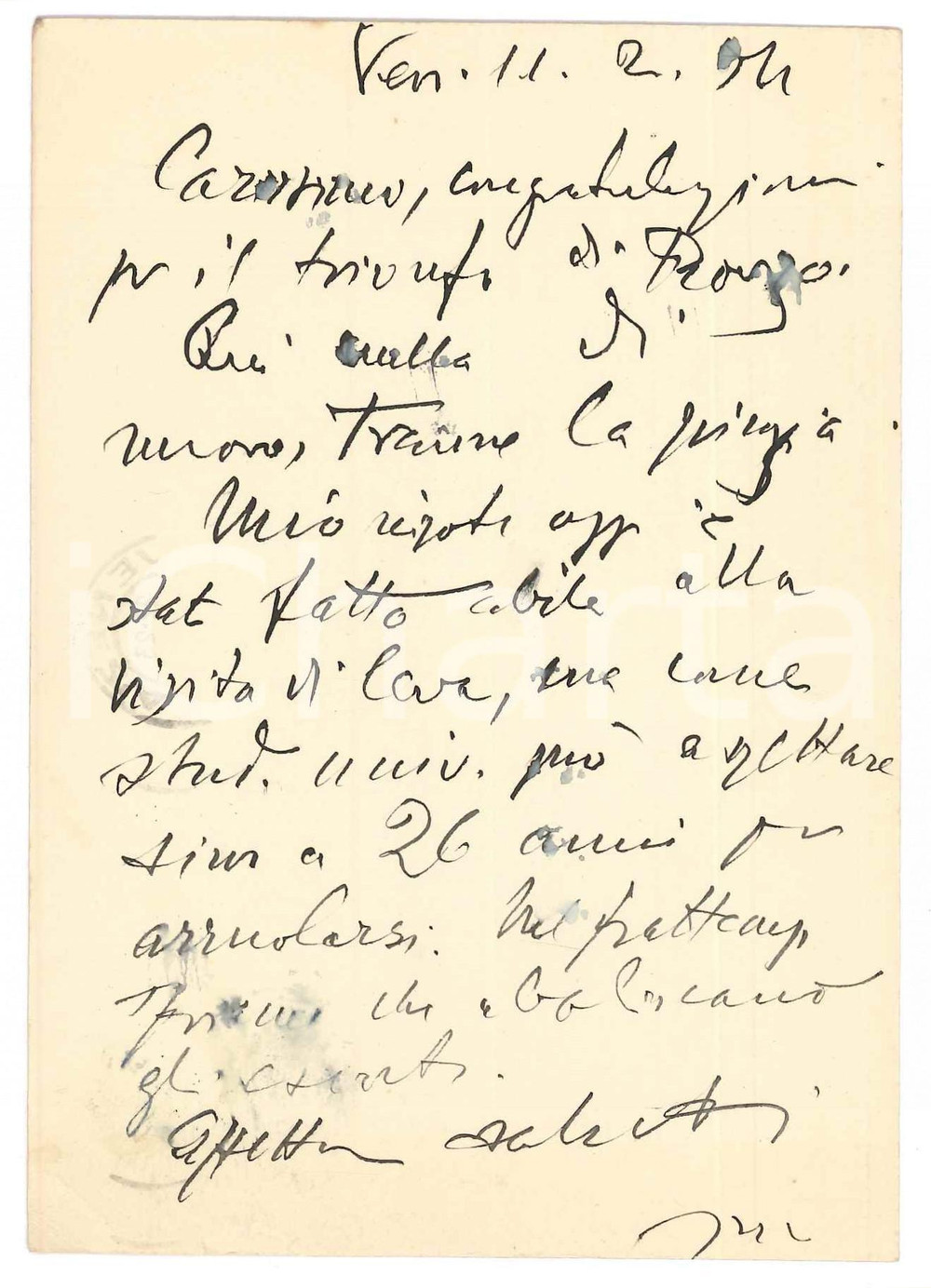 Autografo originale 1954 VENEZIA Cartolina Vincenzo MANZINI  Notizie di famiglia  Autografo 1