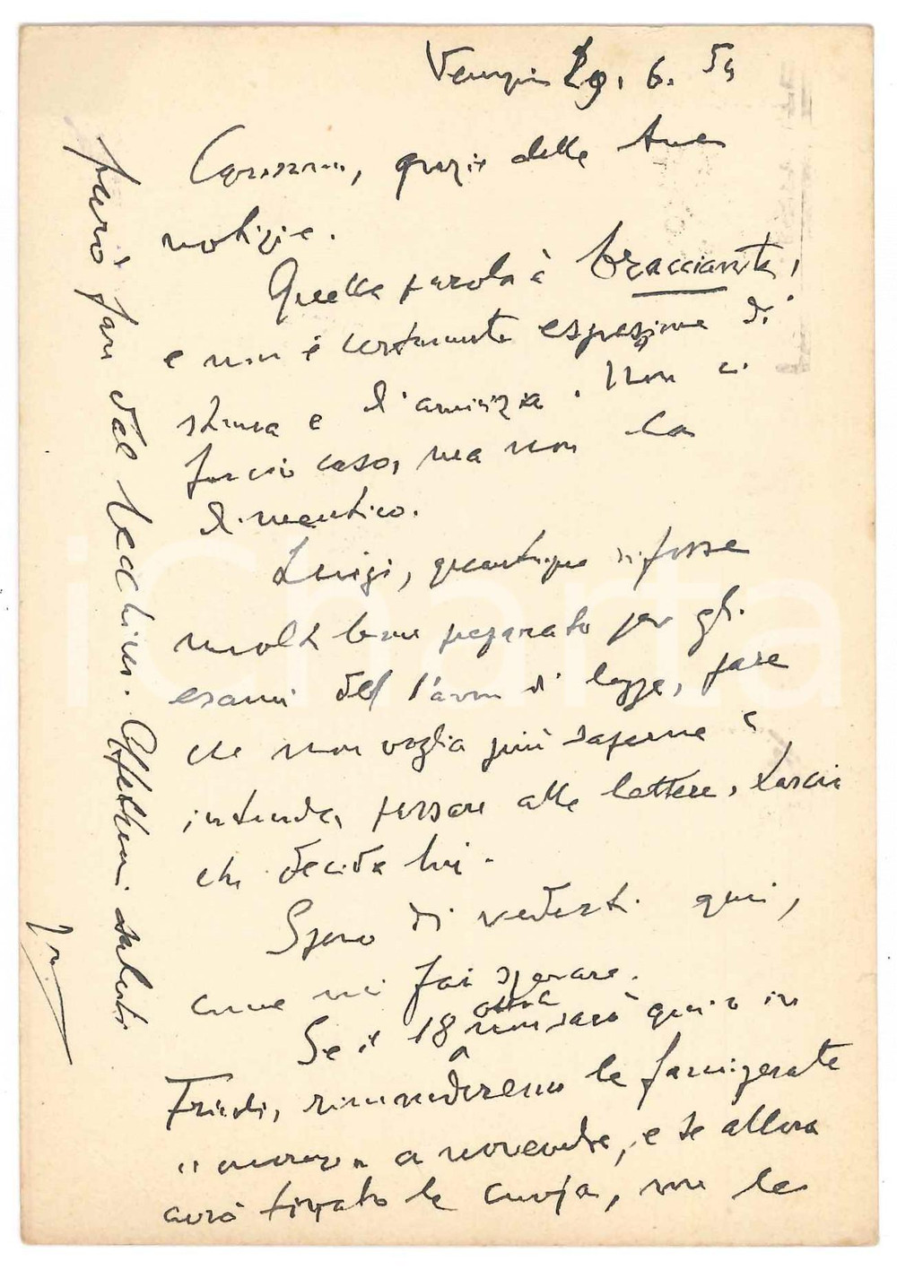 Autografo originale 1954 VENEZIA Cartolina Vincenzo MANZINI  Invito a un amico  Autografo 1