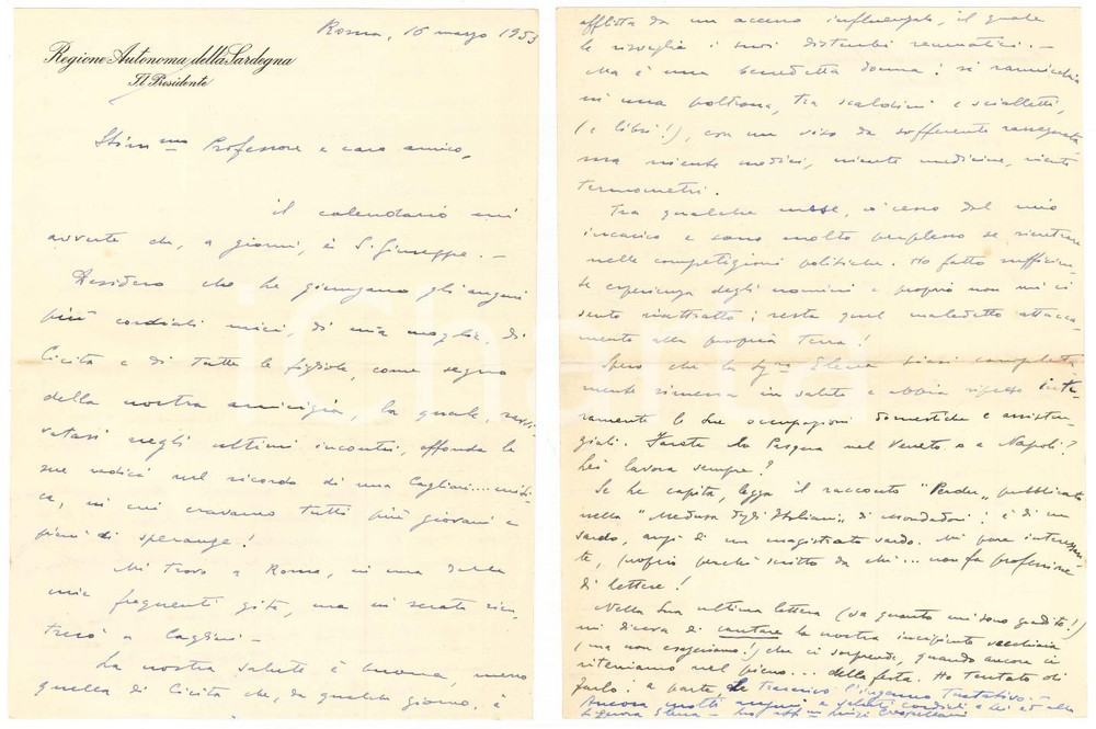 Autografo originale 1953 ROMA Luigi CRESPELLANI tentato dal ritiro dalla politica Autografo 1