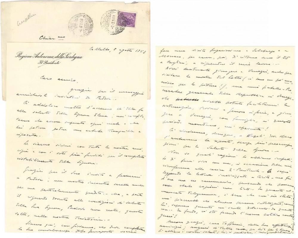 Autografo originale 1953 COLLALBO BZ Luigi CRESPELLANI ringrazia per un invito Autografo 1