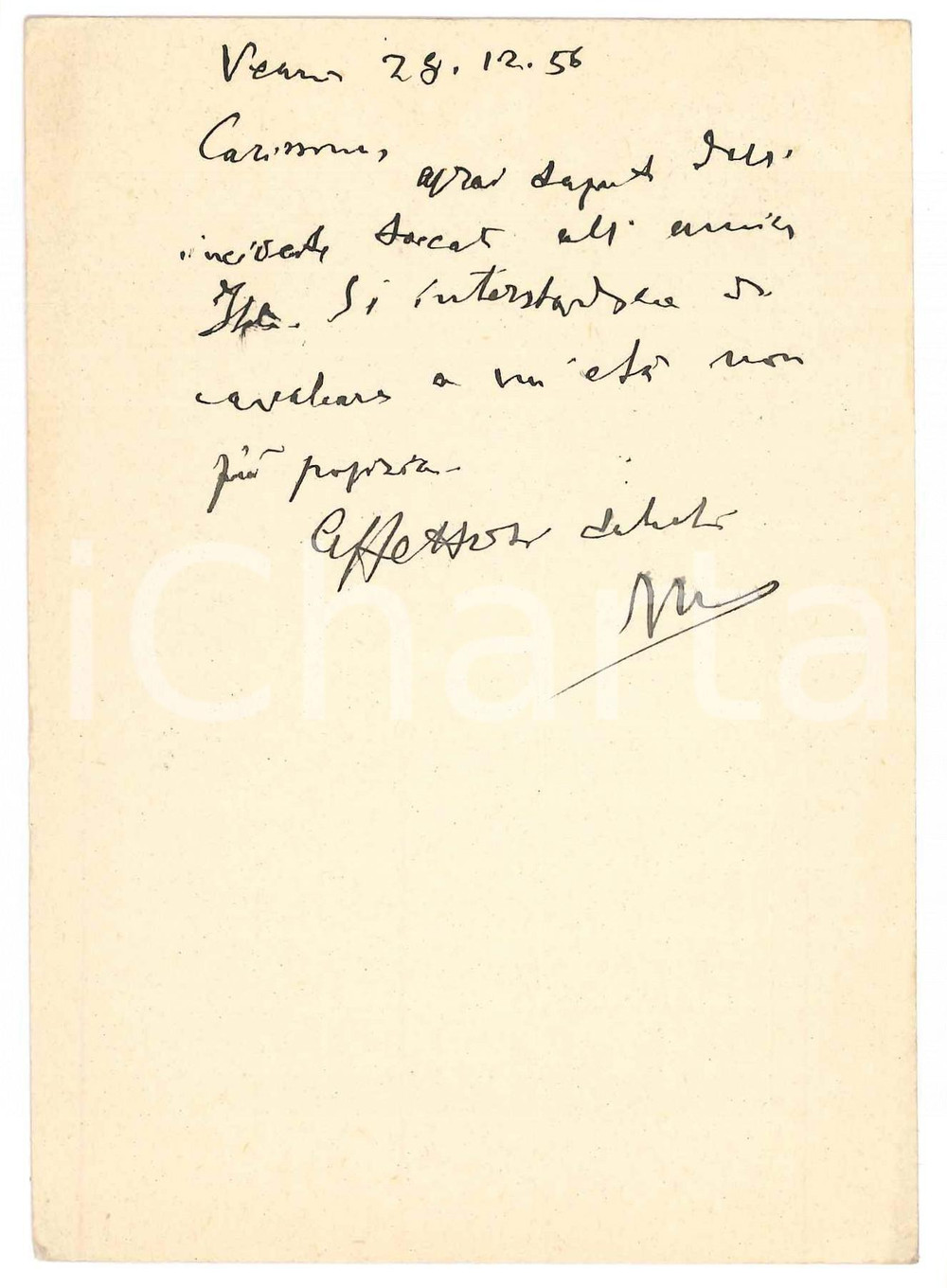 Autografo originale 1956 VENEZIA Cartolina Vincenzo MANZINI su incidente a un amico  Autografo 1