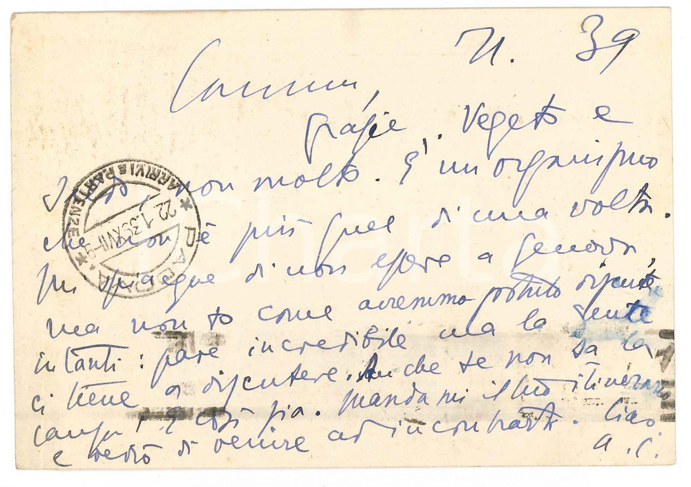 1939 PARMA Aurelio CANDIAN - Mancata partecipazione a evento a Genova *Autografo