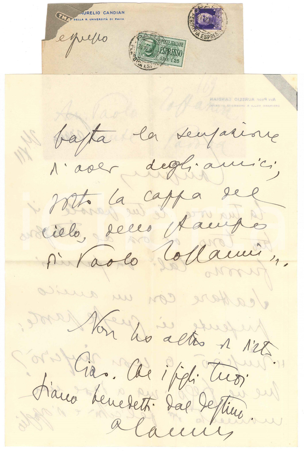 Autografo originale 1938 PARMA Lettera Aurelio CANDIAN a un caro amico  Autografo 1