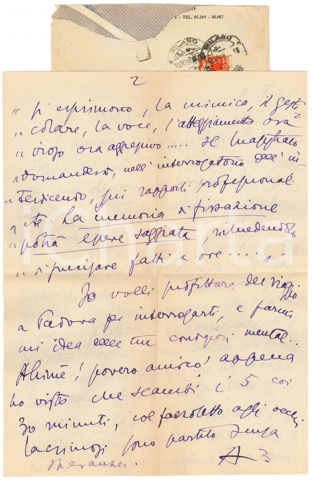 1946 MILANO Aurelio CANDIAN - Lettera a un collega e amico ^Autografo Lettera interamente autografa.Su carta intestata; busta viaggiata.PAGINE: 2 (3 facciate scritte) FAIR/discreto piegature d'epoca  originale e autentica 1