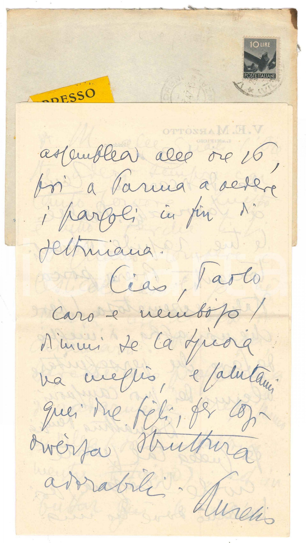Autografo originale 1946 VALDAGNO Aurelio CANDIAN  Lettera a un amico assente Autografo 1