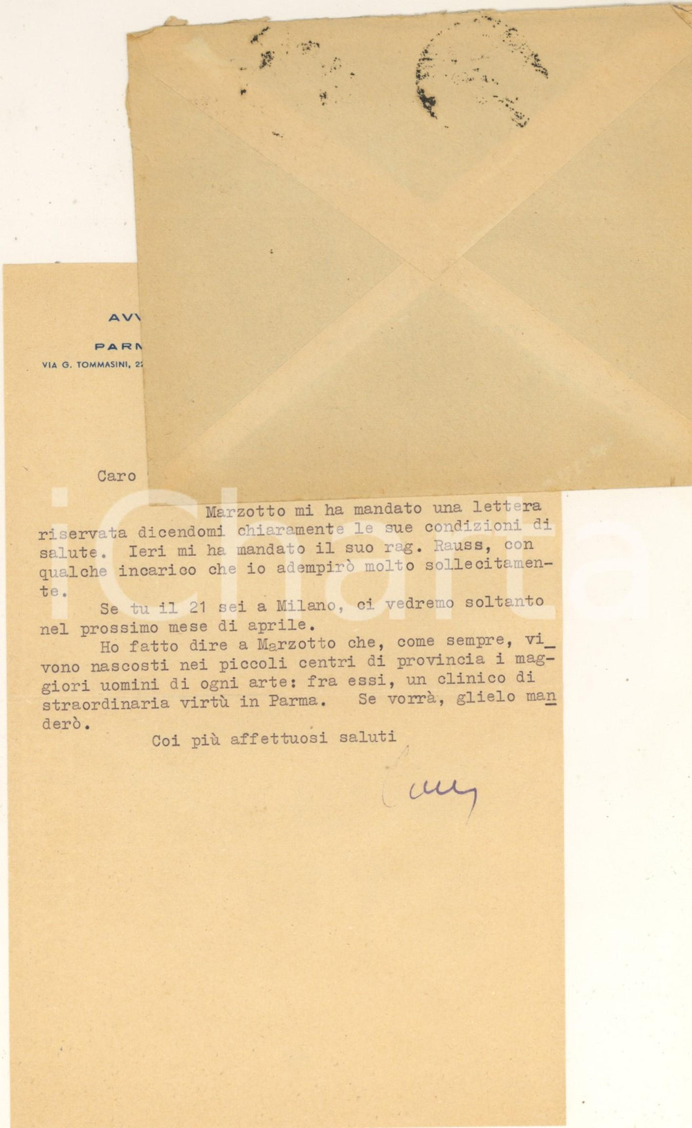 Autografo originale 1947 PARMA Lettera Aurelio CANDIAN  Rapporti con Marzotto  Autografo 1