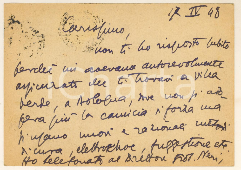 1948 PARMA Cartolina Aurelio CANDIAN a un collega e amico *Autografo Cartolina postale autografa, scritta su entrambe le facciate, viaggiata. FAIR/discreto piegature angolari Formato: 16x12 cm originale e autentica 1