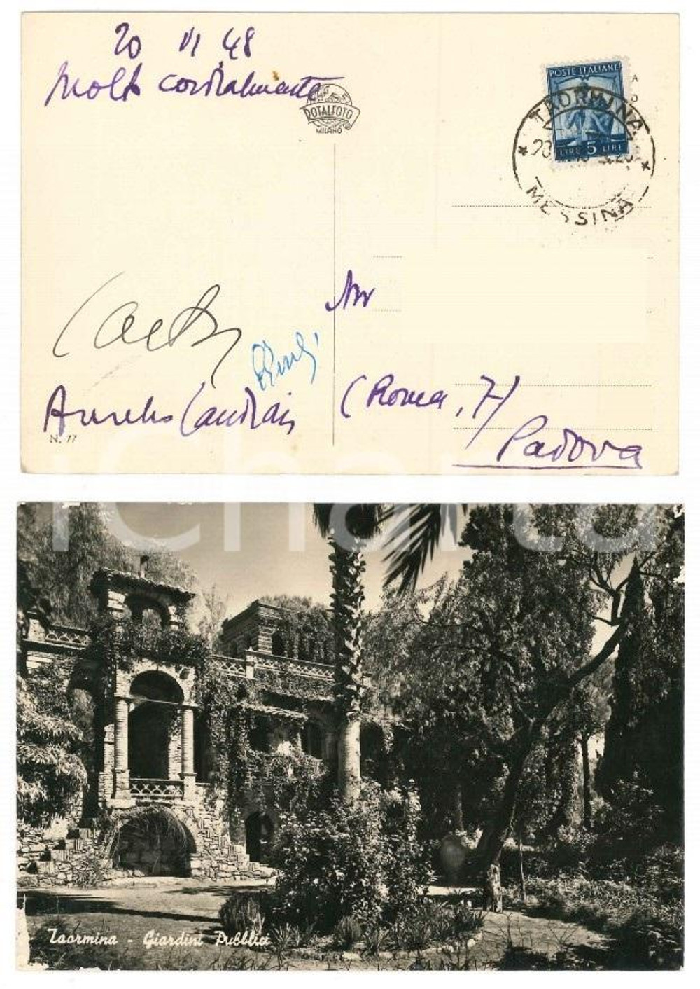 1948 TAORMINA Cartolina Aurelio CANDIAN - AUTOGRAFO