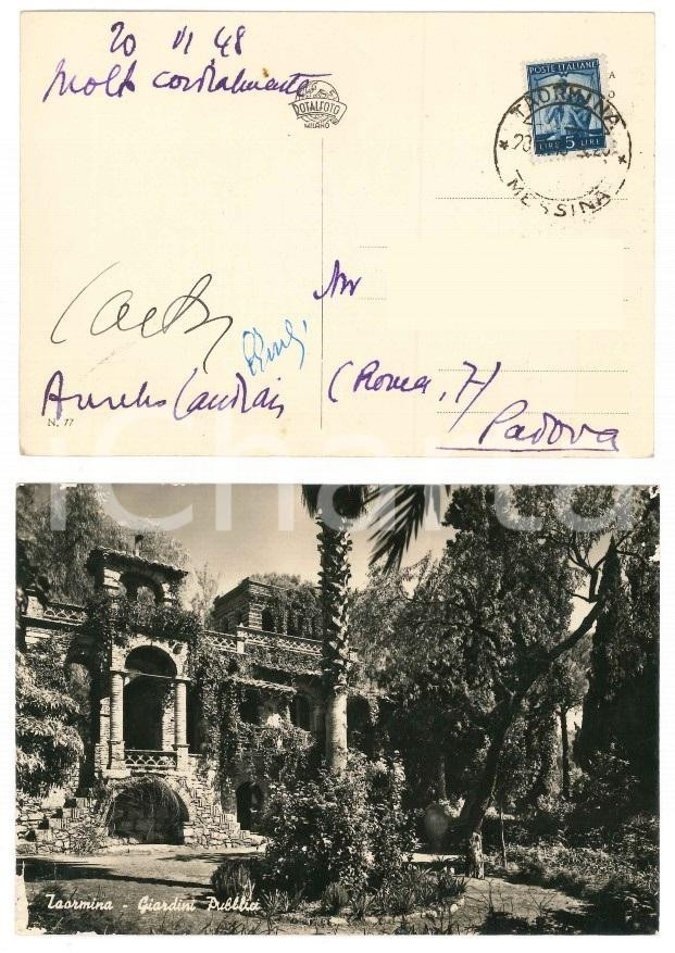 Autografo originale 1948 TAORMINA Cartolina Aurelio CANDIAN  AUTOGRAFO 1