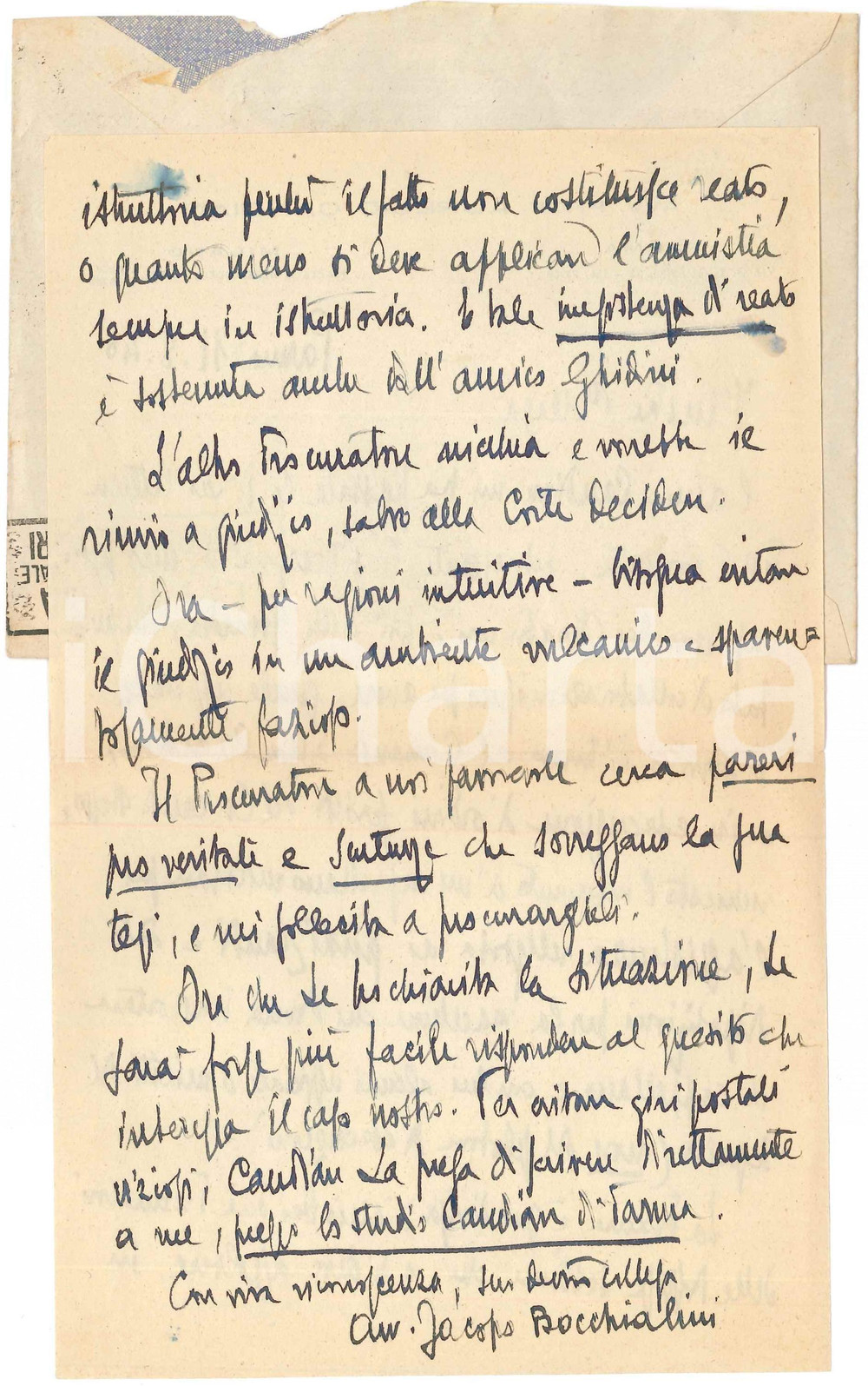 Autografo originale 1946 PARMA Jacopo BOCCHIALINI  Confronto con un collega avvocato  Autografo 1