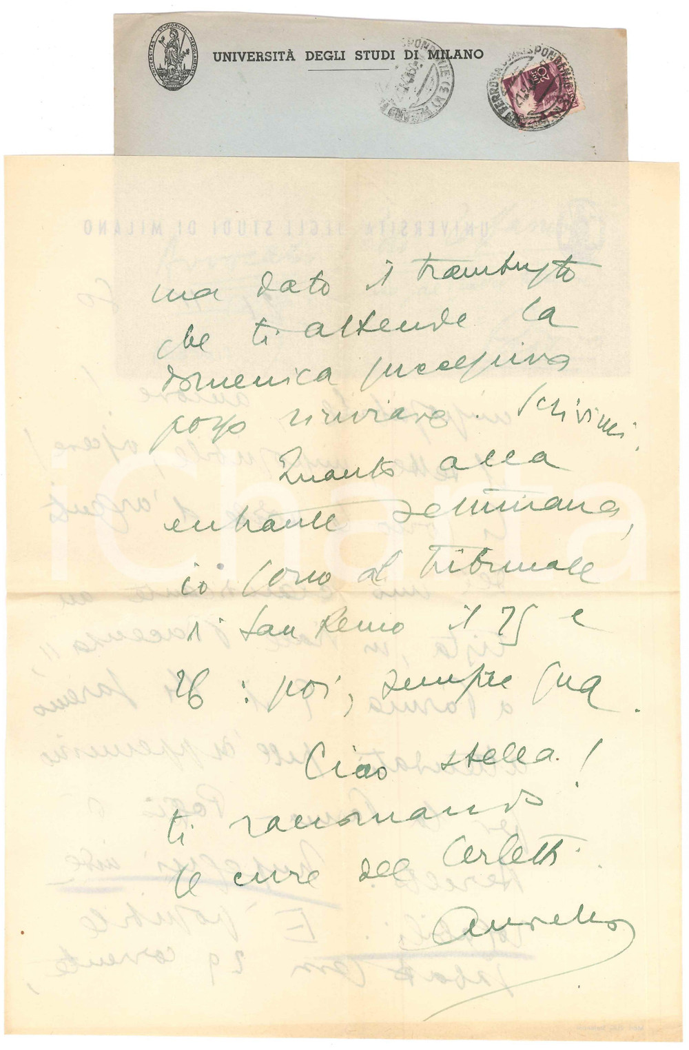 Autografo originale 1950 MILANO Lettera avv. Aurelio CANDIAN a un collega e amico Autografo 1