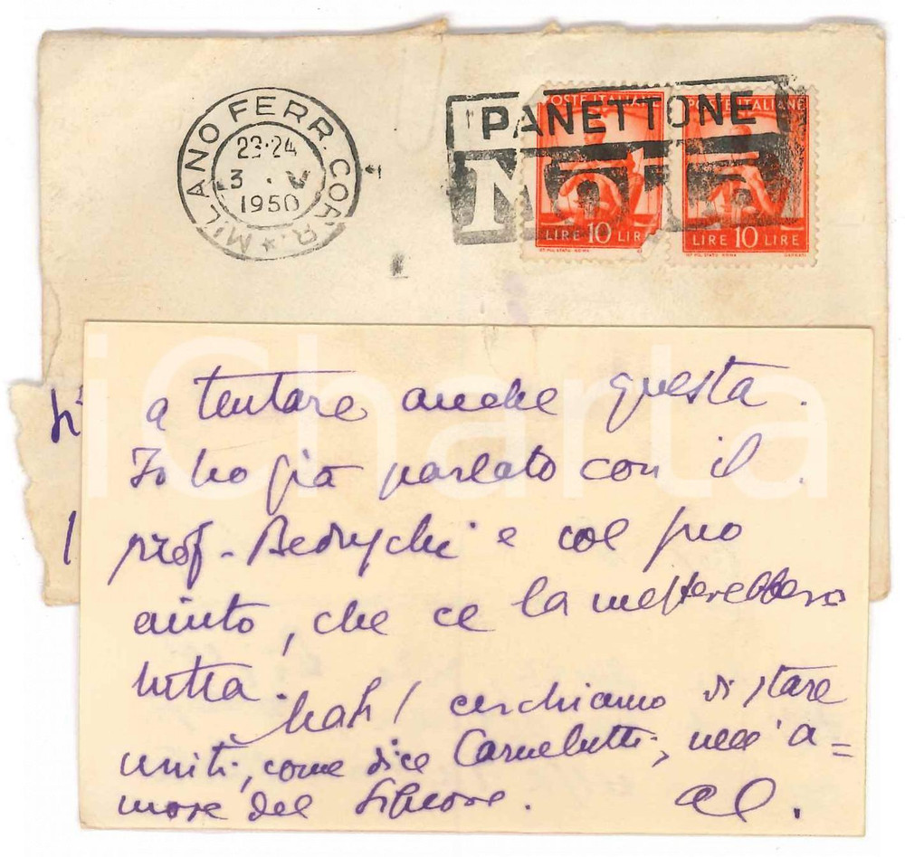 Autografo originale 1950 MILANO Biglietto Aurelio CANDIAN per aiuto di un collega  Autografo 1