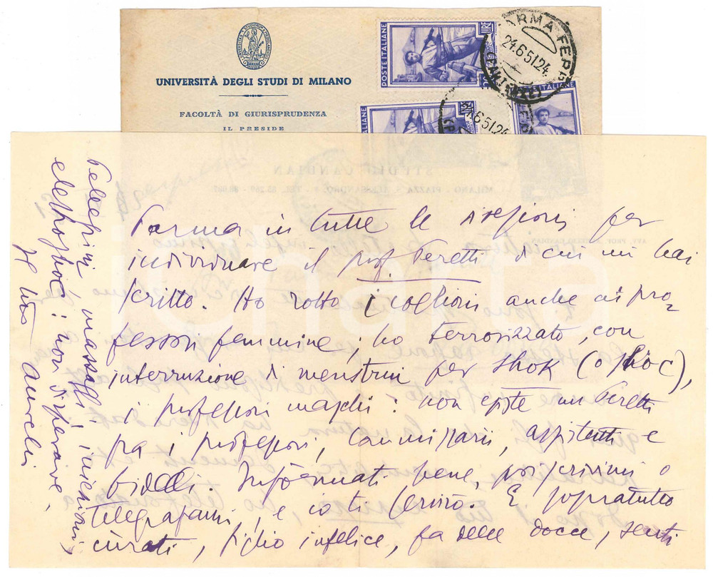 Autografo originale 1951 MILANO Lettera Aurelio CANDIAN a un amico  Autografo 1
