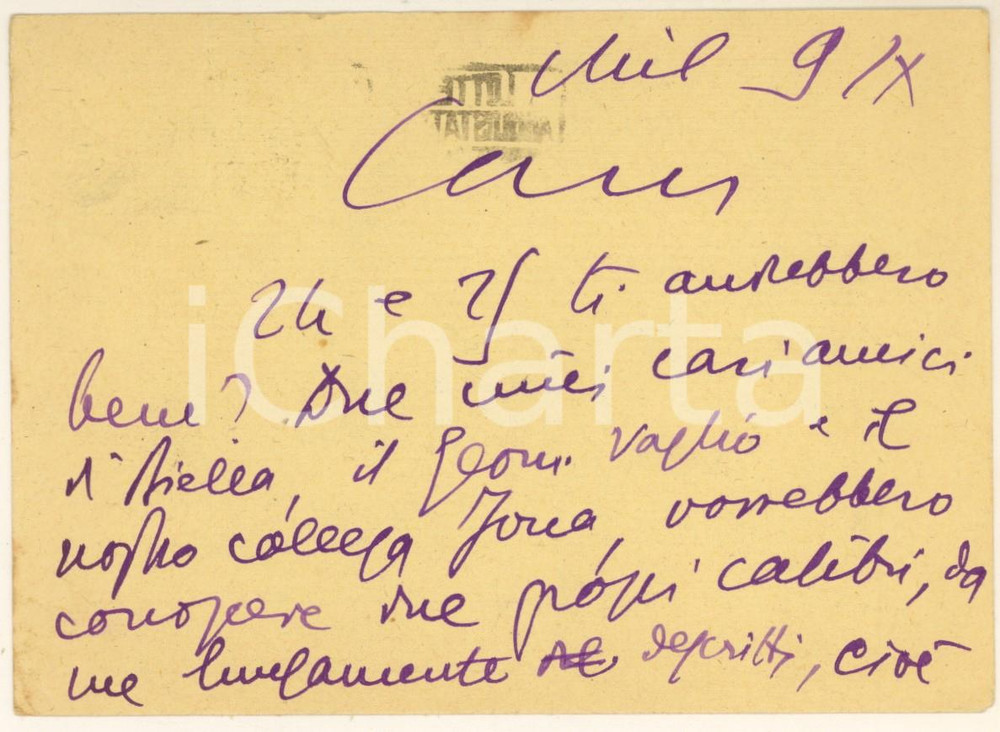 Autografo originale 1954 MILANO Cartolina Aurelio CANDIAN a un collega per appuntamento Autografo 1