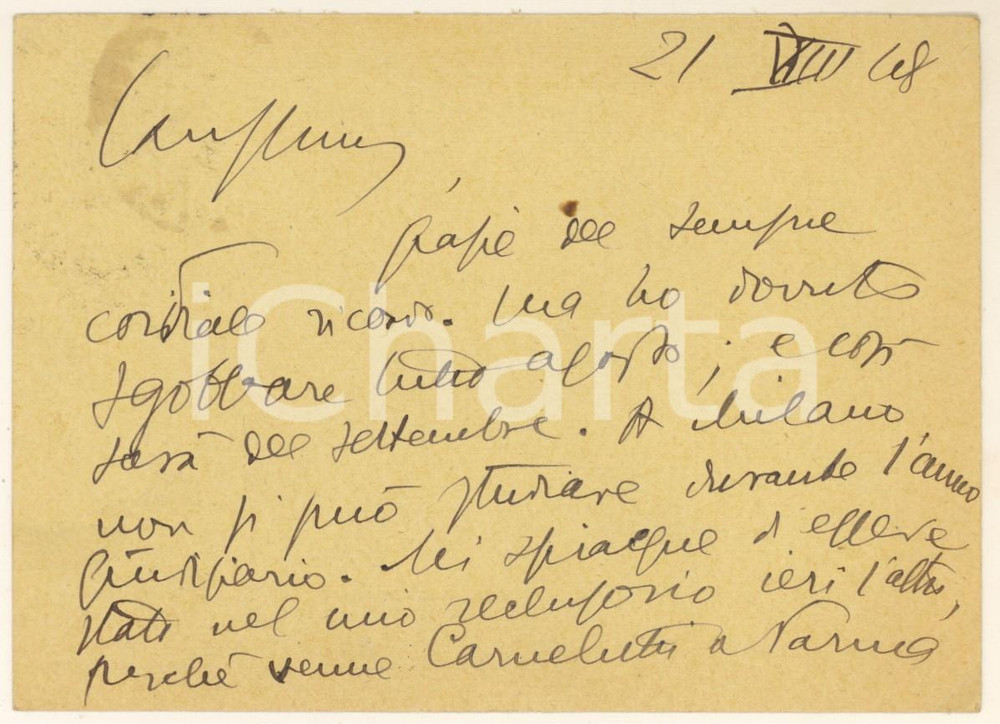 1948 PARMA Aurelio CANDIAN e la collaborazione con il vescovo - Autografo Cartolina postale autografa, scritta su entrambe le facciate, viaggiata. FAIR/discreto piegature angolari Formato: 15x10 cm originale e autentica 1