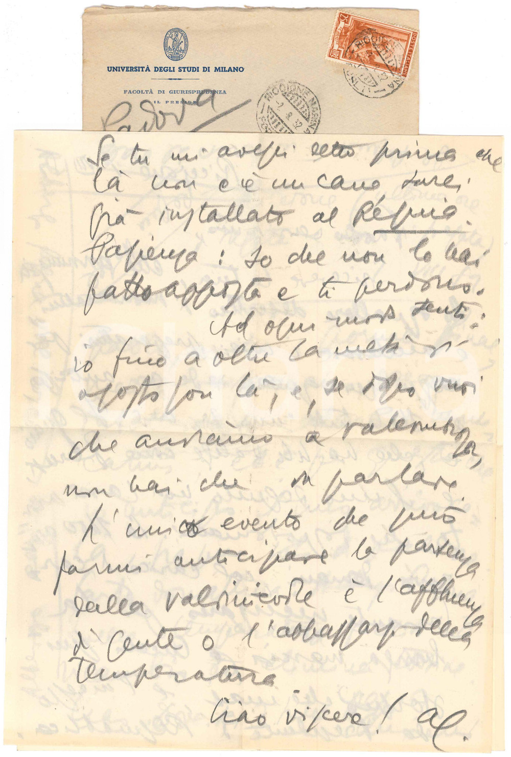 Autografo originale 1952 RICCIONE Lettera Aurelio CANDIAN in vacanza  Autografo 1