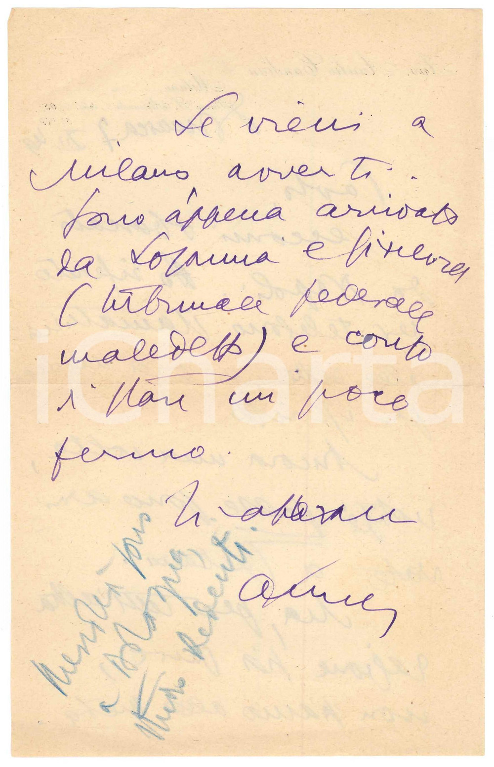 Autografo originale 1949 MILANO Aurelio CANDIAN  Lettera a un  amico e collega  Autografo 1