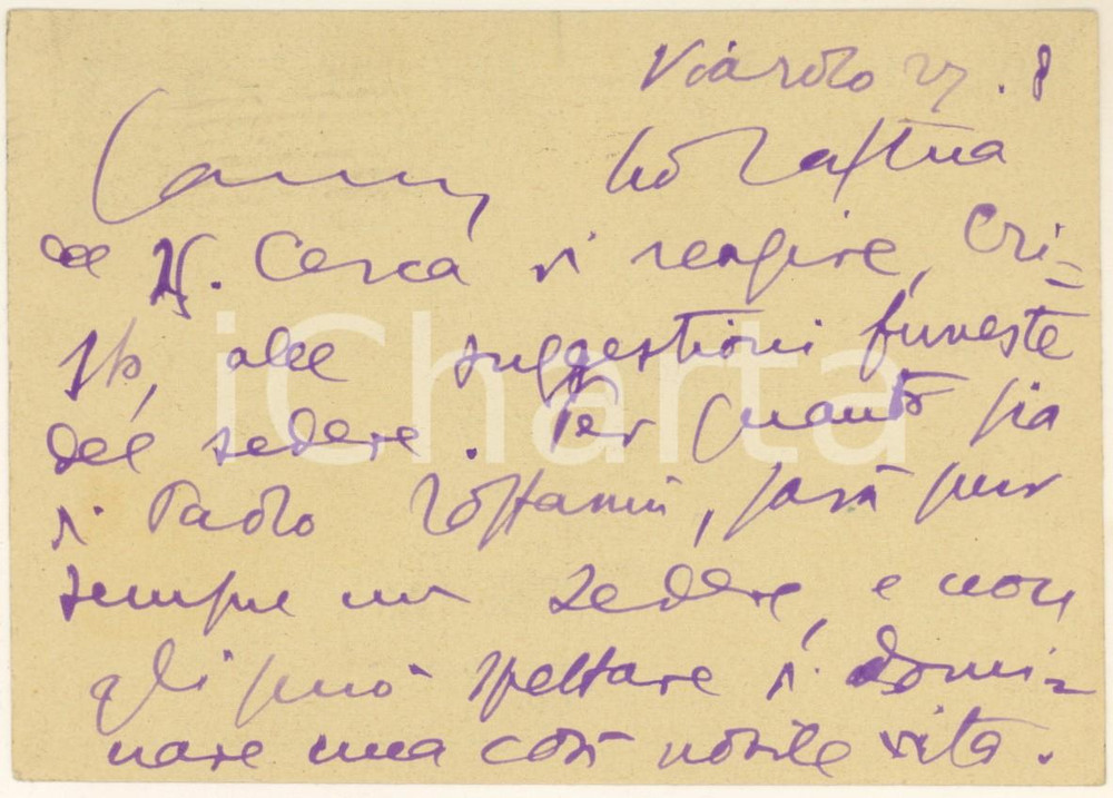 Autografo originale 1952 VIAROLO /PARMA Cartolina Aurelio CANDIAN a un amico  Autografo 1