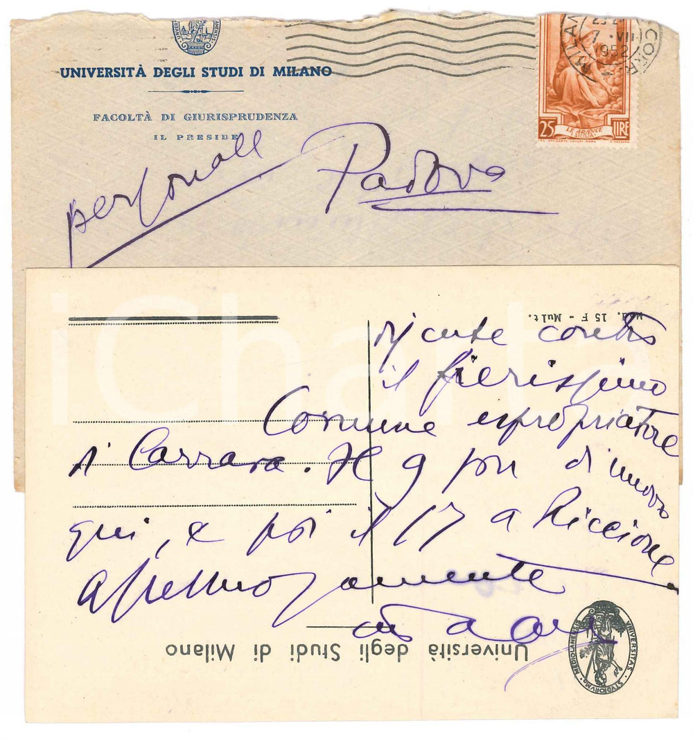 Autografo originale 1952 MILANO Cartolina Aurelio CANDIAN in partenza  Autografo 1