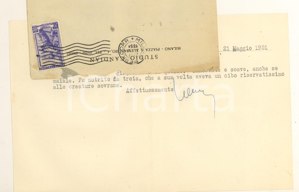 Autografo originale 1951 MILANO Lettera Aurelio CANDIAN a un collega e amico Autografo 1