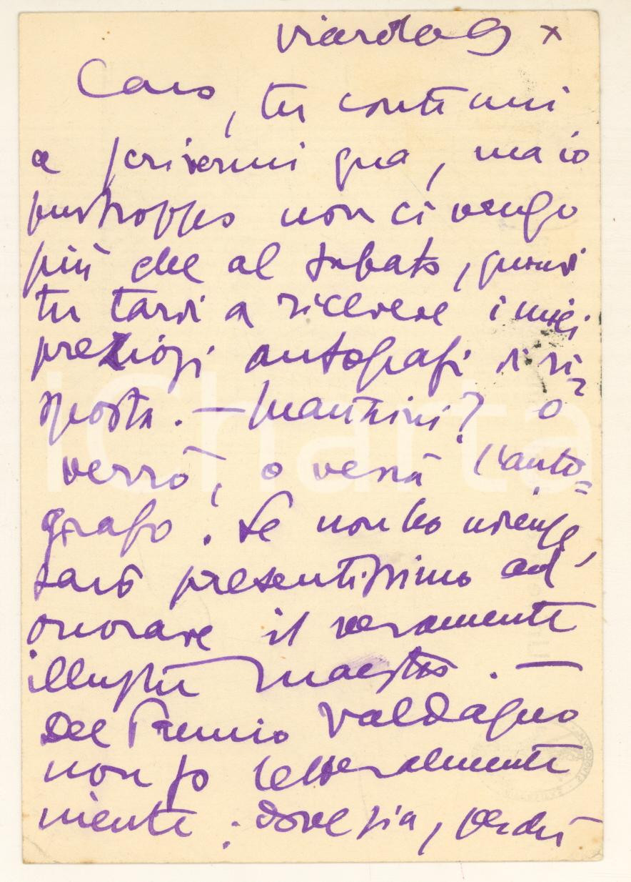 Autografo originale 1954 MILANO Aurelio CANDIAN non sa nulla del Premio Valdagno   Autografo 1