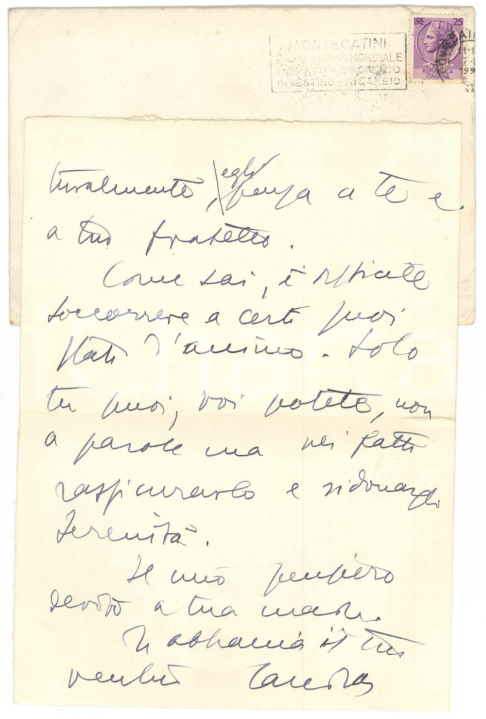 Autografo originale 1954 MONTECATINI TERME Aurelio CANDIAN  Lettera a un amico  Autografo 1