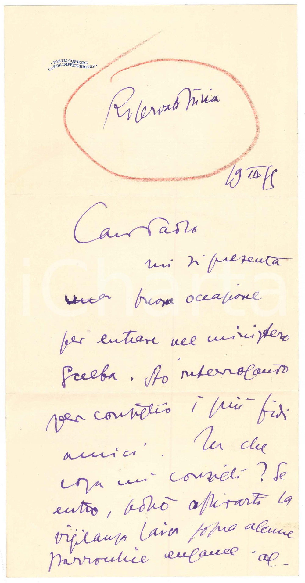 Autografo originale 1955 MILANO Aurelio CANDIAN desidera entrare nel ministero Scelba  Autografo 1