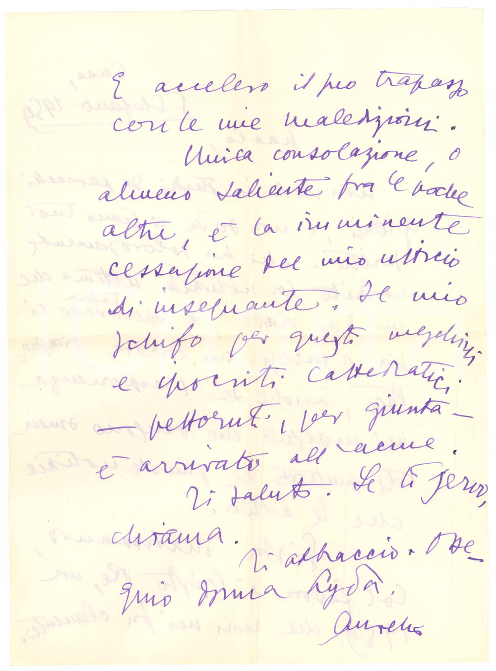 Autografo originale 1959 VIAROLO / PARMA Aurelio CANDIAN Questi meschini cattedratici  Autografo 1
