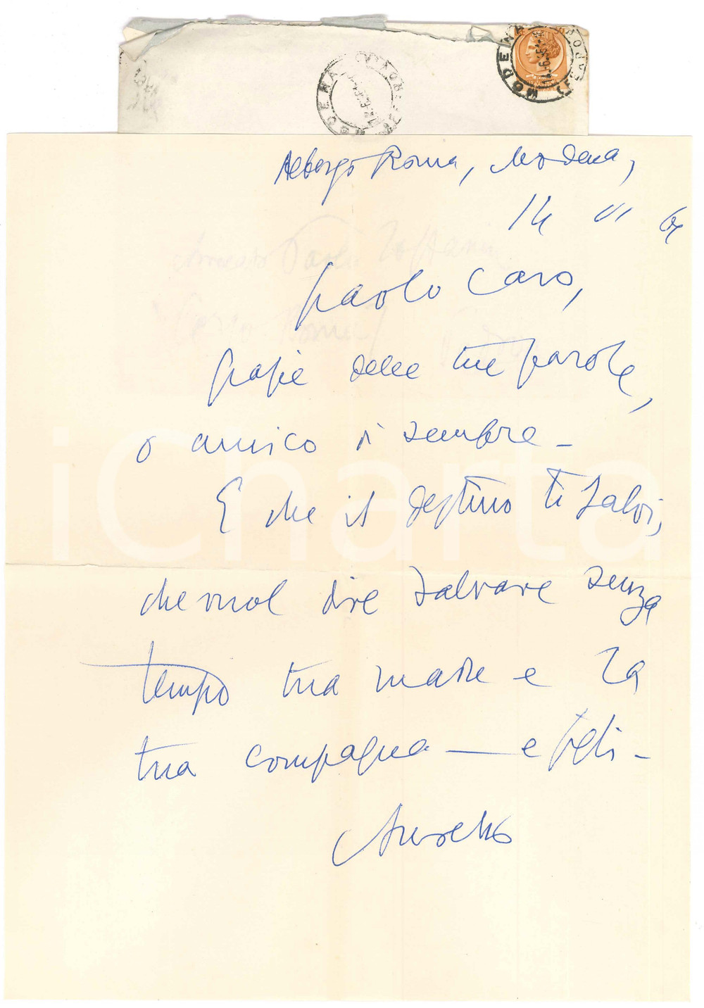 Autografo originale 1961 MODENA Aurelio CANDIAN  Lettera in un momento di lutto Autografo 1