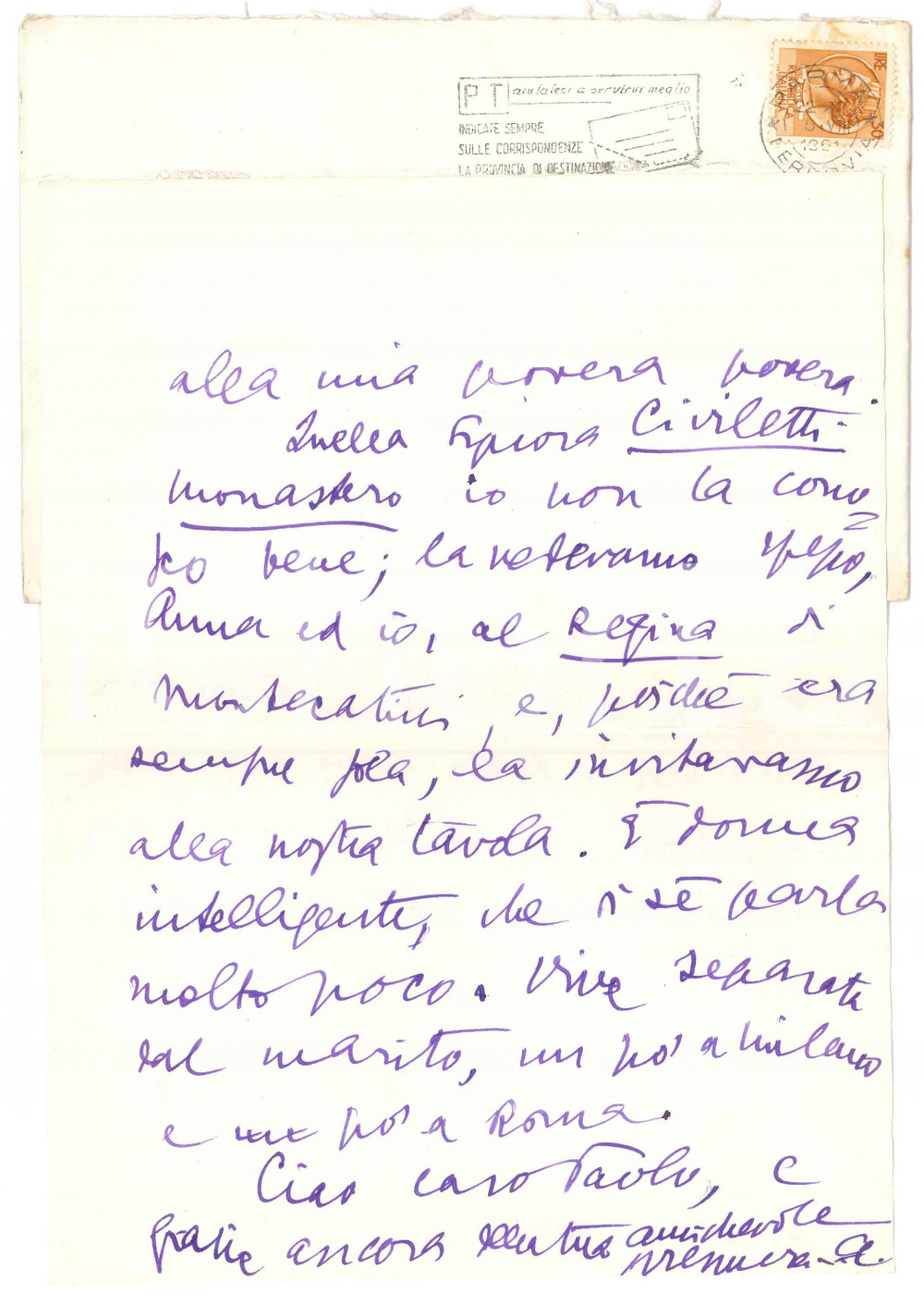 Autografo originale 1961 VIAROLO / PARMA Lettera Aurelio CANDIAN a un amico Autografo 1