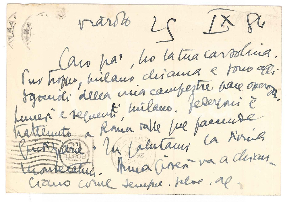 Autografo originale 1954 VIAROLO / PARMA Cartolina Aurelio CANDIAN a un amico  Autografo 1